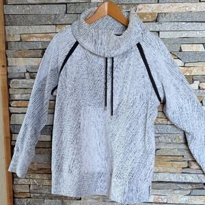 Cozy White and Black Women's Cowl Neck Sweater, Size L